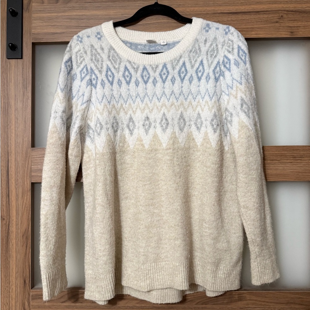 GAP Cream Fair Isle Crewneck Sweater with Pale Blue Accents